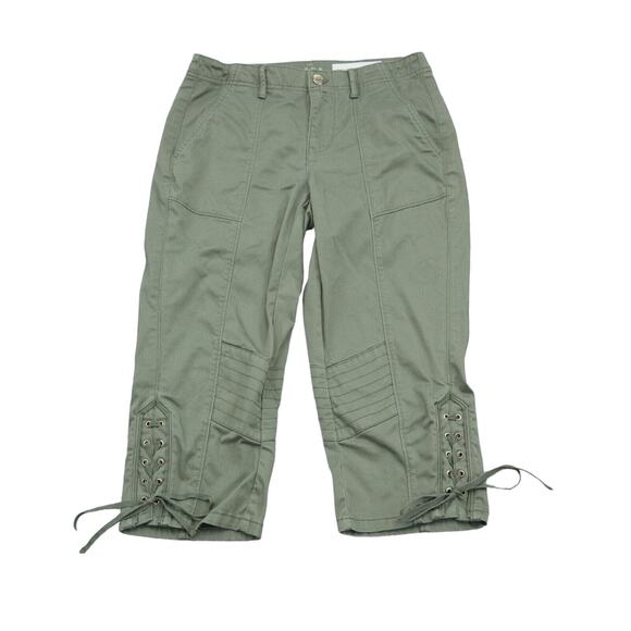 The Crop Pants Womens 2 Army Green Twill Cargo Capri Pockets Straight Leg - Picture 1 of 13
